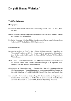 Dr. phil. Hanna Walsdorf - Institut für Theaterwissenschaft