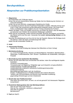 Inhalte und Bewertungskriterien der Praktikumspr&auml;sentation