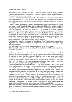 In memoriam Heinz Kimmerle Die Nachricht vom pl&ouml;tzlichen Tod