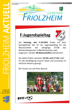 Das Mitteilungsblatt der Gemeinde Friolzheim Ausgabe 40/15