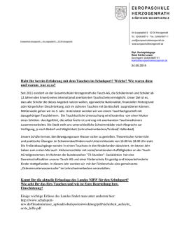 Habt Ihr bereits Erfahrung mit dem Tauchen im Schulsport? Welche