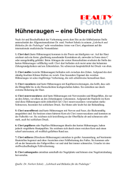 H&uuml;hneraugen &ndash; eine &Uuml;bersicht