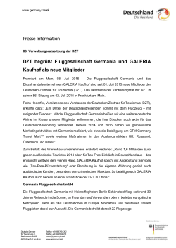 DZT begrüßt Fluggesellschaft Germania und GALERIA