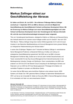 Markus Zollinger stösst zur Geschäftsleitung der Abraxas