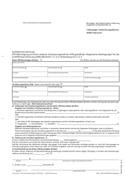 Kraftfahrtversicherung SFR-Übertragung auf einen anderen