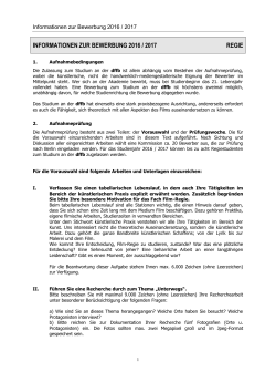 informationen zur bewerbung 2016 / 2017 regie