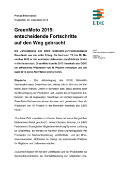 GreenMoto 2015: entscheidende Fortschritte auf den Weg