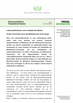Lebensmittelchemie: ohne Analytik kein Wissen Große Fortschritte