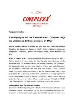Cineplexx zeigt die Blockbuster der Saison exklusiv im IMAX