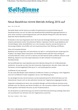 Neue BaselArea nimmt Betrieb Anfang 2016 auf - i-net