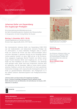 Johannes Geiler von Kaysersberg: Die Augsburger Predigten