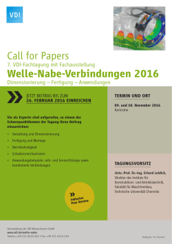 Call for Papers Welle-Nabe-Verbindungen 2016