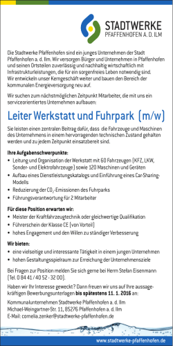 STADTWERKE Leiter Werkstatt und Fuhrpark (m/w)