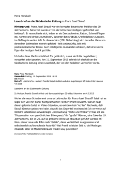 Petra Morsbach Leserbrief an die Süddeutsche Zeitung zu Franz