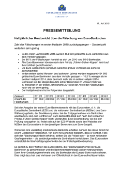 Halbj&auml;hrlicher Kurzbericht &uuml;ber die F&auml;lschung von Euro