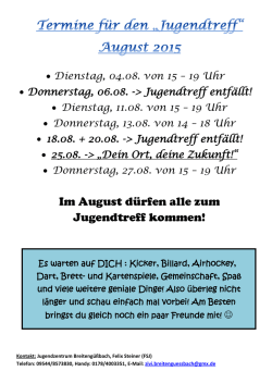 Im August d&uuml;rfen alle zum Jugendtreff kommen!