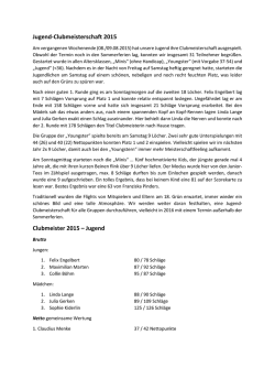 Jugend-Clubmeisterschaft 2015 Clubmeister 2015 &ndash; Jugend