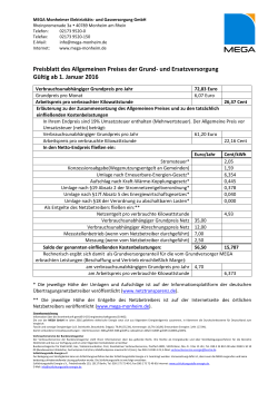 Preisblatt Grundversorgung - MEGA Monheimer Elektrizitäts