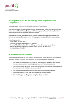 Grundlagenpapier: Kl&auml;rungsbedarf f&uuml;r die Beurteilung von