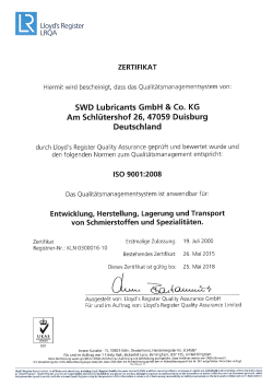 Lloyd`s Register LRQA ZERTIFIKAT