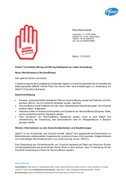 Rote-Hand-Brief zu Xalkori® (Crizotinib) vom 13.10.2015