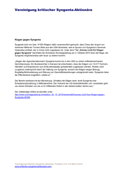 Klagen gegen Syngenta - Vereinigung kritischer Syngenta