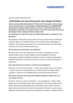 Gold bleibt eine Versicherung f&uuml;r das Anleger-Portfolio