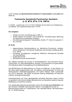 Technische Assistentin/Technischer Assistent (z. B. MTA, BTA, CTA