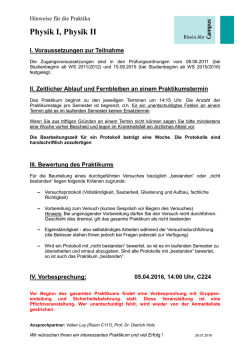 Hinweise f&uuml;r die Praktika im SS 2016