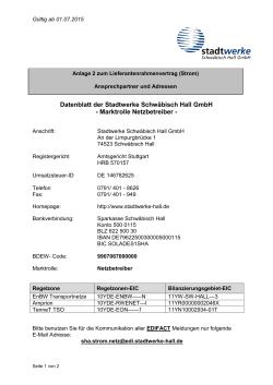 Datenblatt der Stadtwerke Schwäbisch Hall