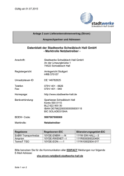 Datenblatt der Stadtwerke Schw&auml;bisch Hall