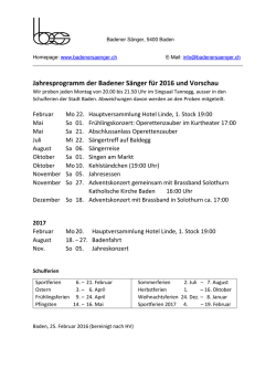 Jahresprogramm der Badener S&auml;nger f&uuml;r 2016 und Vorschau
