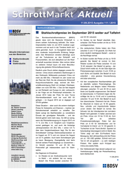 Stahlschrottpreise im September 2015 weiter auf Talfahrt