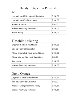 Handy Entsperren Preisliste A1 T-Mobile / tele.ring Drei / Orange