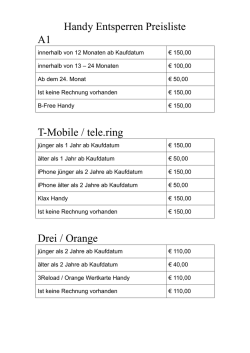 Handy Entsperren Preisliste A1 T-Mobile / tele.ring Drei / Orange