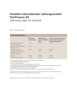 Preisliste internationaler Zahlungsverkehr PostFinance AG
