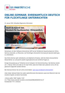 Online-Seminar: Ehrenamtlich Deutsch für Flüchtlinge unterrichten