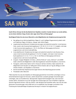 South African Airways hat die Buchbarkeit der Sitzplätze erweitert