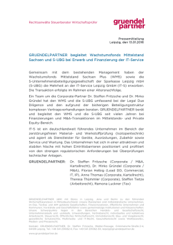 GRUENDELPARTNER begleitet Wachstumsfonds Mittelstand