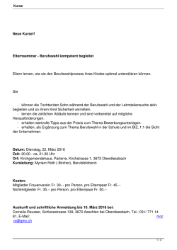 Neue Kurse!! Elternseminar - Berufswahl kompetent begleitet Eltern