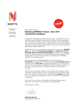 Einladung SPARKS #1 Event - Bern 2015 “Emotionale Intelligenz”