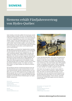 News Siemens erhält Fünfjahresvertrag von Hydro