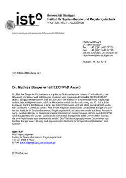 Dr. Mathias B&uuml;rger erh&auml;lt EECI PhD Award