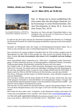 Hei&szlig;es, direkt aus China ! im Romaneum Neuss am 21. M&auml;rz 2016