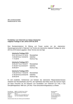 Islamische Feiertage 2016-2108
