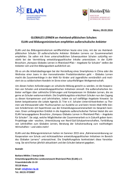 GLOBALES LERNEN an rheinland-pf&auml;lzischen Schulen: ELAN und