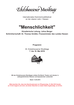 30. Eckelshausener Musiktage vom 7. bis 16. Mai 2016