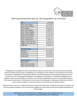 iRM Privatkundenpreisliste 2016 inkl. 19% fertig geliefert* per 20.10
