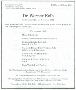 Dr. Werner Kolb - Altkadetten Z&uuml;rich