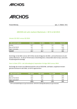 ARCHOS mit sehr starkem Wachstum: + 30 % in Q3 2015